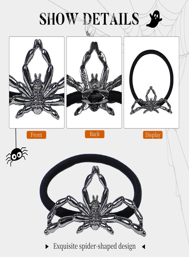 Tiefebene 4PCS Halloween Hair Ties, Silver Black Spider Web Skeleton Hand Skull Hair Ties, Gothic Metal Ponytail Hair Cuff for Women, Hiphop Metal Durable Elegant ponytail holders, Halloween Hair Accessories - Image 4